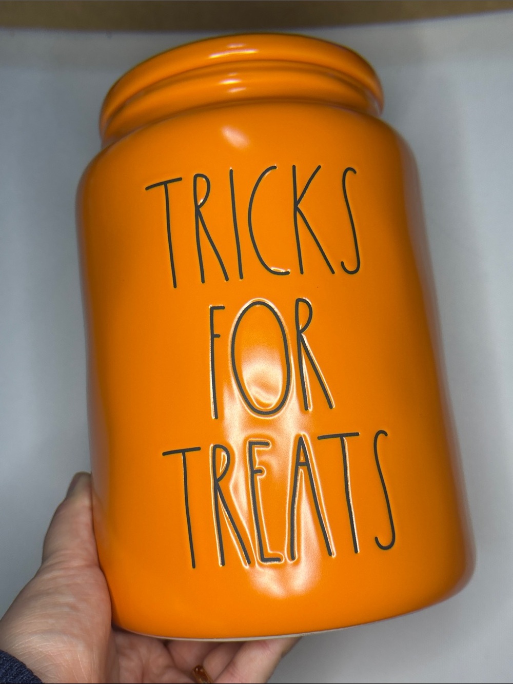 🎃 Rae Dunn “tricks for treats” orange cannister for pets large